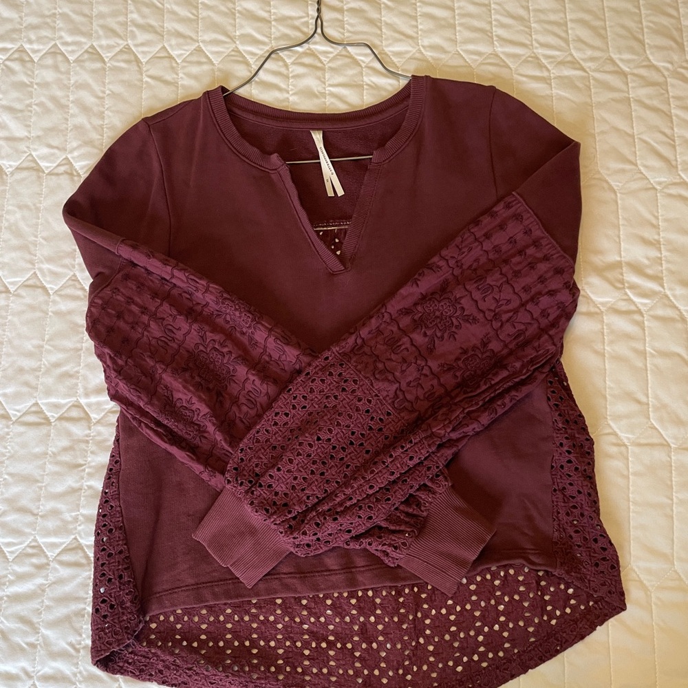 Anthropologie Plum Eyelet V Neck Balloon Sleeve Sweater Size XS - Picture 5 of 9
